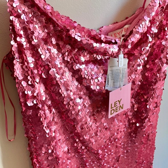 NWT L LEYDEN pink sequin sequined embellished party mini spaghetti st dress rave - Picture 7 of 12